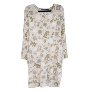 Gudrun Sjoden Beige Tunic Dress Floral Print Pockets Lagenlook SZ M